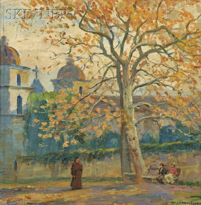 William John Edmondson (American, 1868-1966) Santa: William John Edmondson (American, 1868-1966) Santa Barbara Mission / A California View Signed "Wm. J. Edmondson" in ink l.r., titled and inscribed "Wm. J. EDMONDSON..." and identified on a lab