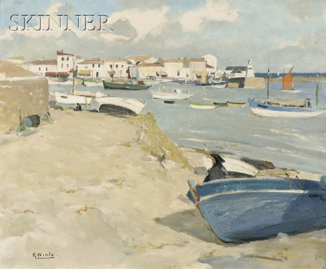 Raymond Wintz (French, 1884-1956) Belle Lumière su: Raymond Wintz (French, 1884-1956) Belle Lumière sur Port-Joinville Signed "R. Wintz" l.l., titled and inscribed "...Ile d'Yeu (Vendée)..." on the stretcher. Oil on canvas, 21 1/4 x 25 1/2