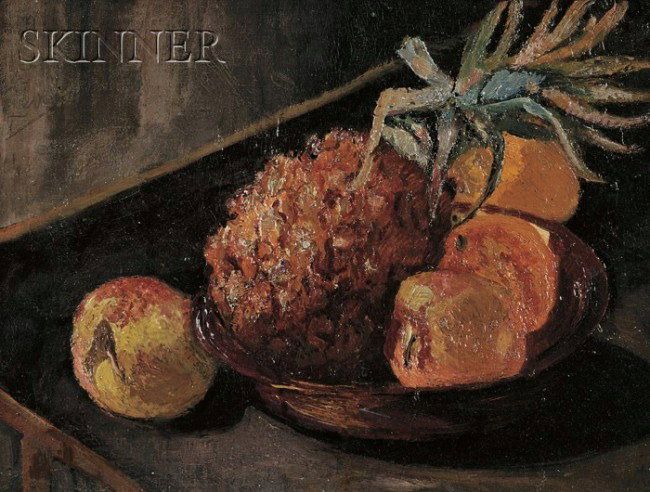 Richard Hayley Lever (American, 1876-1958) Still L: Richard Hayley Lever (American, 1876-1958) Still Life with Apples and Pineapple Signed "Hayley/Lever" u.l., identified on a label from Kennedy Galleries, Inc. New York, affixed to the reverse. Oil on 