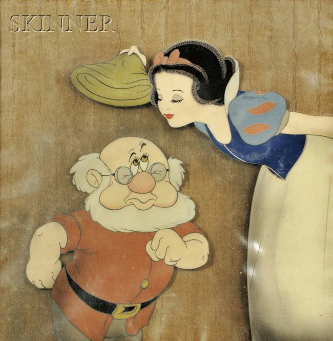 Walt Disney Studios (American, 20th Century) Lot o: Walt Disney Studios (American, 20th Century) Lot of Two Animation Cels: Snow White and Doc, 1937, and Mickey and Minnie Both titled in pencil on the mat l.l. and stamped "Origin