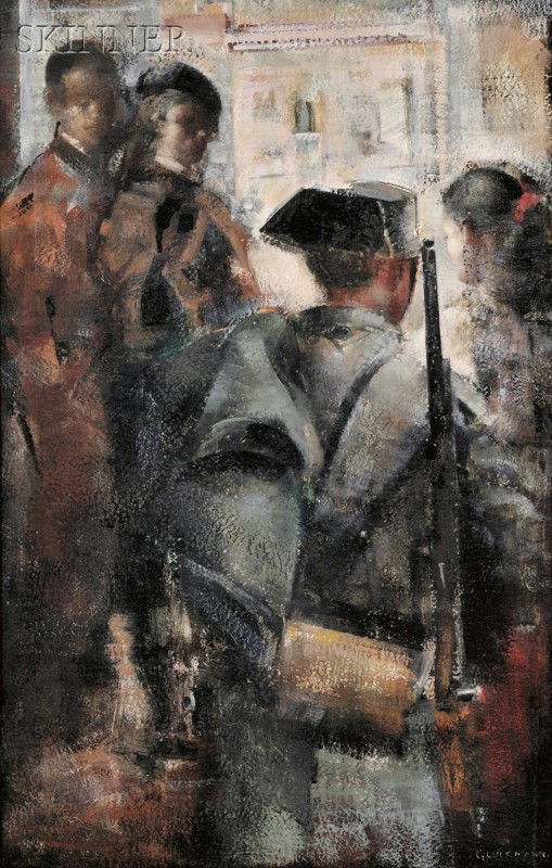 Grigory Gluckmann (Russian/American, 1898-1973) Sp: Grigory Gluckmann (Russian/American, 1898-1973) Spanish Mood Incised signature "GLUCKMANN" l.r., identified on a label from Dalzell Hatfield Galleries, Los Angeles, affixed to the backing.