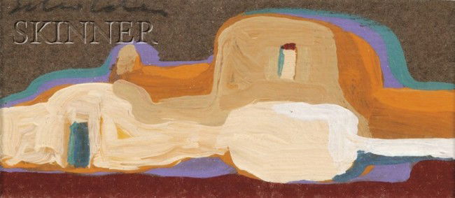 Fritz Scholder (American, 1937-2005) Small Adobe,: Fritz Scholder (American, 1937-2005) Small Adobe, 1972 Signed "Scholder" in pencil u.l., also titled, dated, and inscribed "...1972...Scholder" on the cardboard backing. Acrylic on paperb