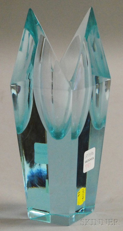 Scandinavian Modern Leaded Crystal Vase, etched si: Scandinavian Modern Leaded Crystal Vase, etched signature on base "Nanny Still Ruhimanen(?) Lastoy," ht. 9 7/8 in.