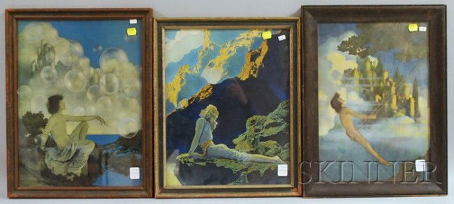 Three Framed Maxfield Parrish Chromolithographs, W: Three Framed Maxfield Parrish Chromolithographs, Wild Geese, Air Castles, and Dinky Bird.