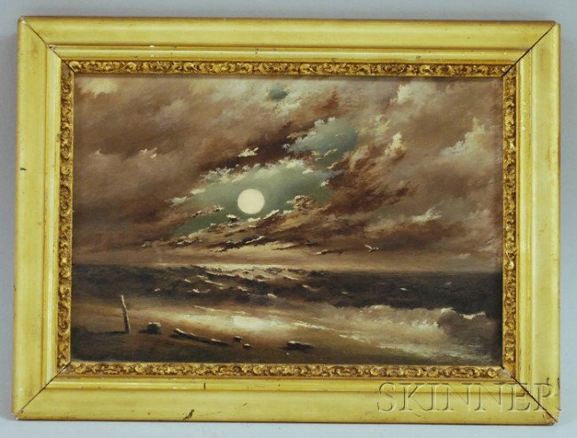 Arthur Elwell Jenks (American, 19th/20th Century) : Arthur Elwell Jenks (American, 19th/20th Century) Moonrise on Sconset Beach, Nantucket, Mass., 1896. Titled and inscribed "Presented to Prof. L.H. Johnson, by the artist, Arthur Elwell Jenks, Oct. 2