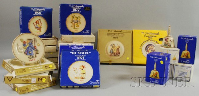 Group of Collectible Ceramic Plates and Decorativ: Group of Collectible Ceramic Plates and Decorative Items, five Hummel/Goebel bells, fourteen Hummel/Goebel plates, and eight Edwin M. Knowles Norman Rockwell plates.