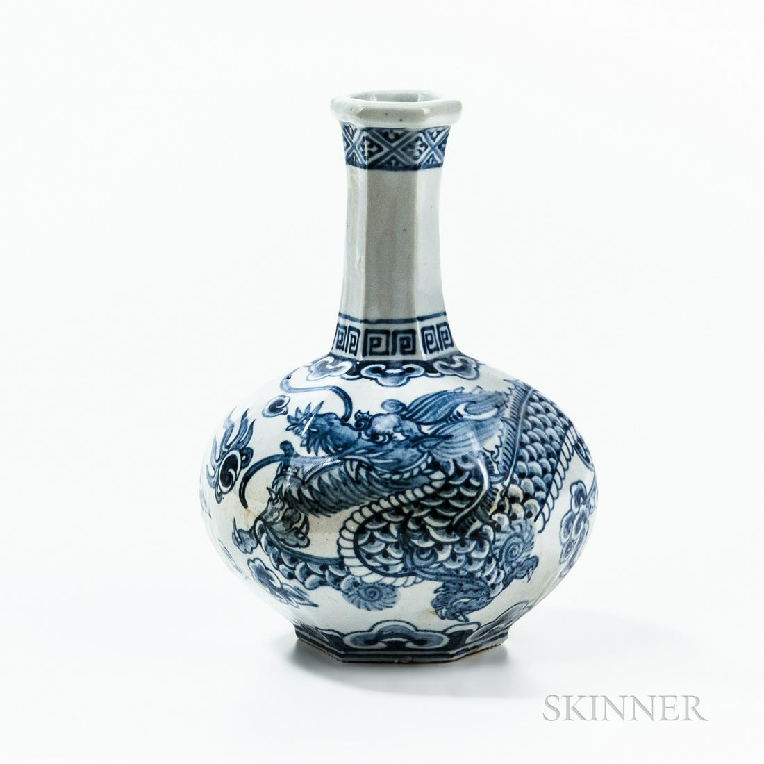 Blue and White Six-sided Dragon Bottle, Korea, late Joseon period, compressed globular-form, with (1 of 1)