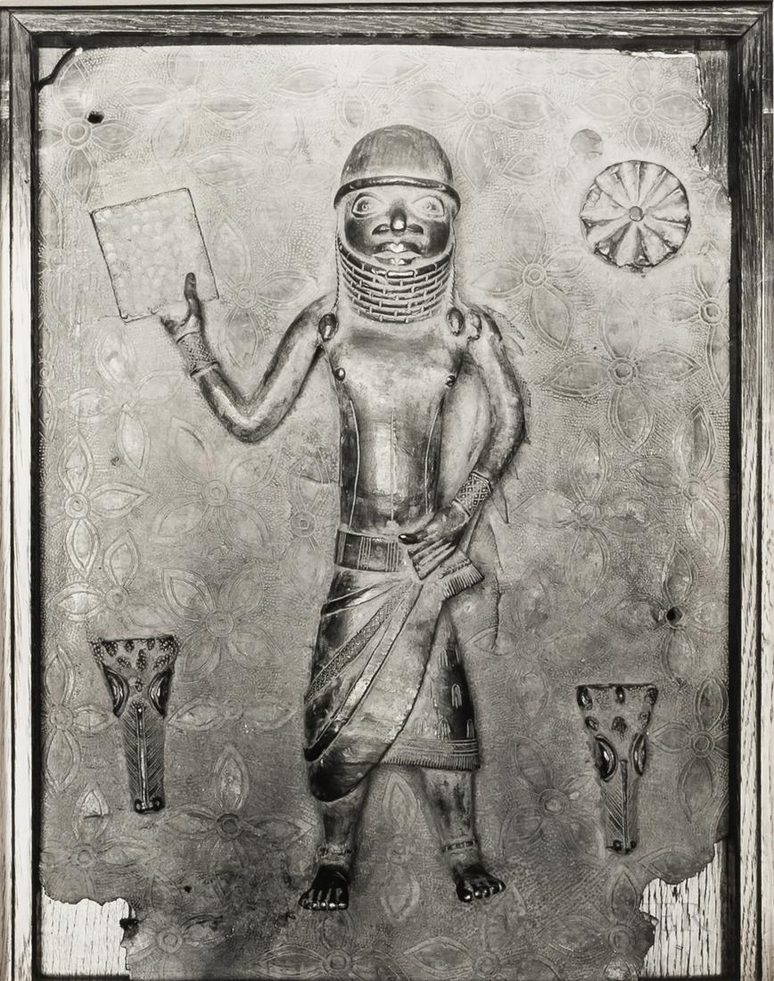 Walker Evans (American, 1903-1975), Benin bronze plaque, with Walker Evans studio stamp verso, MOMA: Walker Evans (American, 1903-1975), Benin bronze plaque, with Walker Evans studio stamp verso, MOMA catalogue number 282, inscribed in pencil, verso, gelatin silver print, matted, size of photo 9 7/8