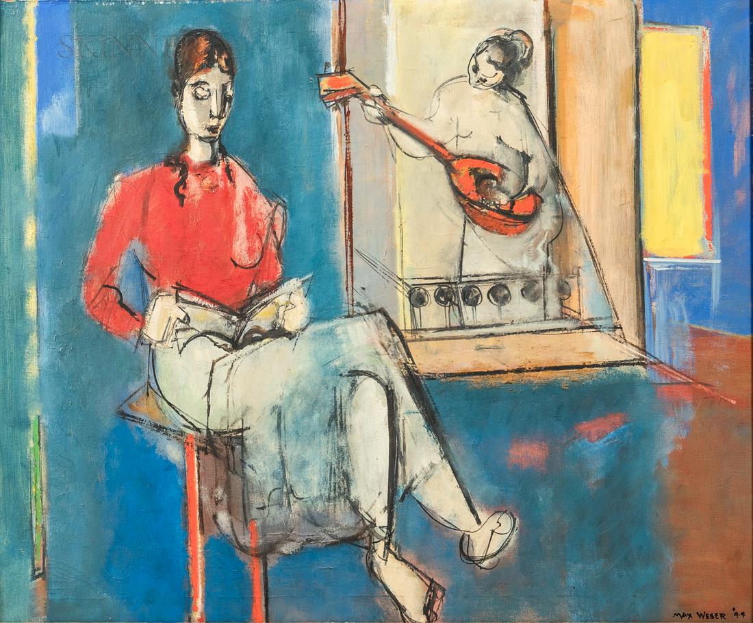 Max Weber (Russian Federation/American, 1881-1961), A Solo, Signed "MAX WEBER '44" lower right,: Max Weber (Russian Federation/American, 1881-1961) A Solo Signed "MAX WEBER '44" lower right, titled in an inscription on the stretcher and on labels from A.P. Rosenberg & Co., Inc., New York, th