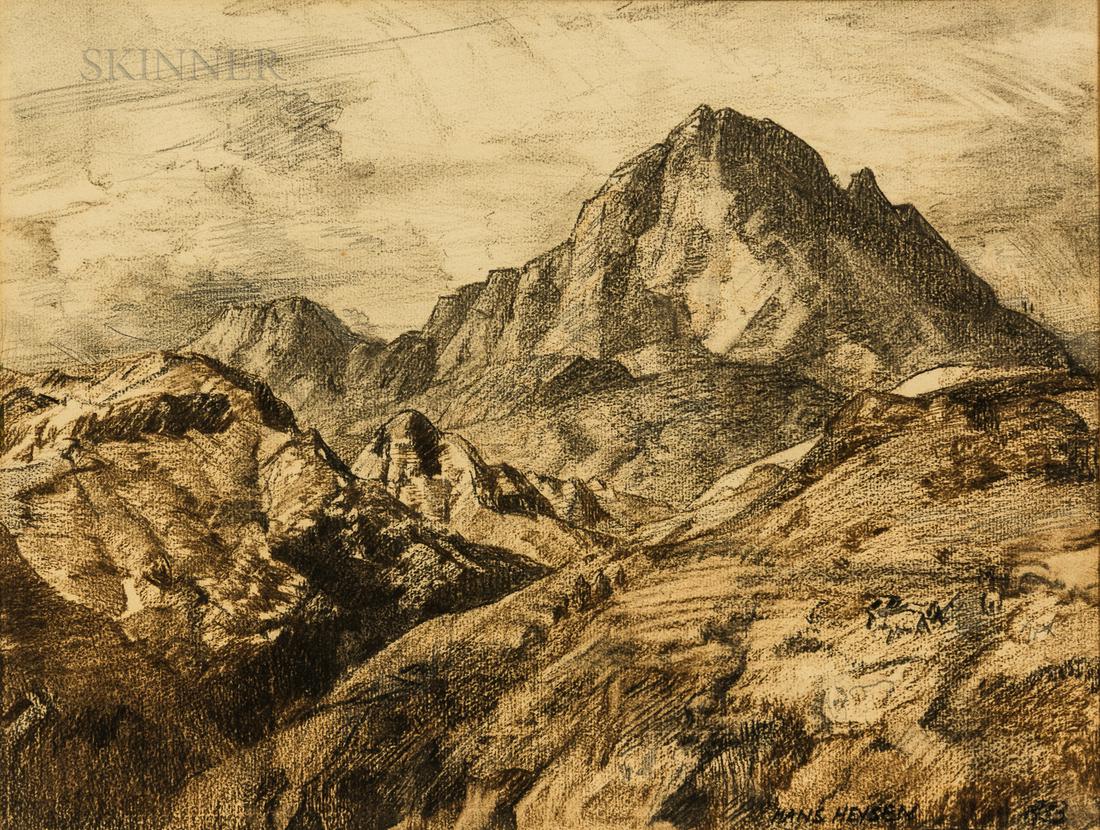 Sir Hans Heysen (Australian, 1877-1968), Mount Patawerta, Flinders Ranges, Signed and dated "HANS (1 of 4)