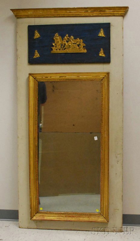 Empire Gilt and Painted Wood Pier Mirror, lg. 71 1: Empire Gilt and Painted Wood Pier Mirror, lg. 71 1/4, wd. 31 3/4 in.