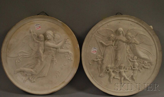 Pair of Royal Copenhagen Parian Classical Figural: Pair of Royal Copenhagen Parian Classical Figural Relief Plaques, (some chips, imperfections), dia. 14 1/4 in.