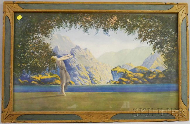 Framed Chromolithograph After Maxfield Parrish, i: Framed Chromolithograph After Maxfield Parrish, in polychrome-painted frame, sight size 17 3/4 x 29 1/2 in.