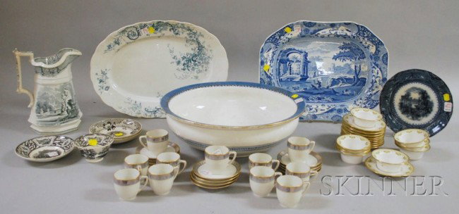 Lot of Staffordshire and Porcelain Tableware, inc: Lot of Staffordshire and Porcelain Tableware, including eight Staffordshire items, eleven Limoges demitasse cups and saucers, eight ramekin cups and ten saucers.