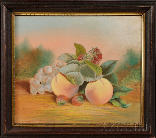 John S. Bower (American, Late 19th/Early 20th Cent: John S. Bower (American, Late 19th/Early 20th Century) Lot of Two Works: Still Life with Fruit. One signed "Bower" l.l. Pastel on card, 12 x 14 in., in original molded wood frames with gilt liners. Co