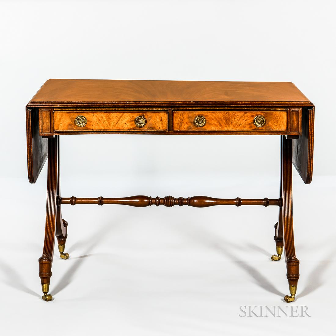 Late George III Mahogany Drop-leaf Sofa Table, England, 19th/20th century, two long drawers with (1 of 1)