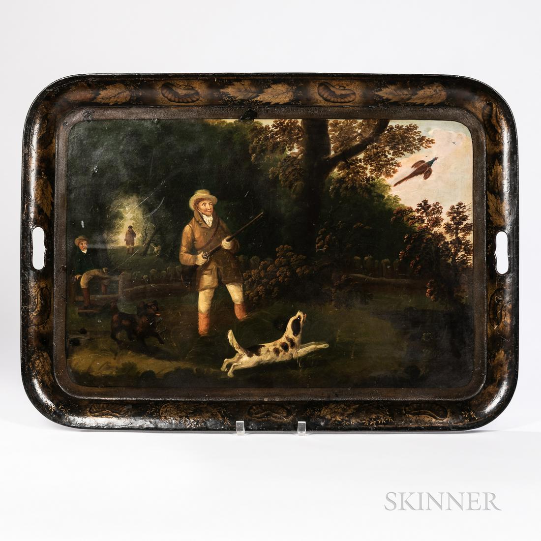 Regency Tole Tray with Hunting Scene, England, c. 1810, hunt scene after George Moreland, lg. 30 (1 of 1)
