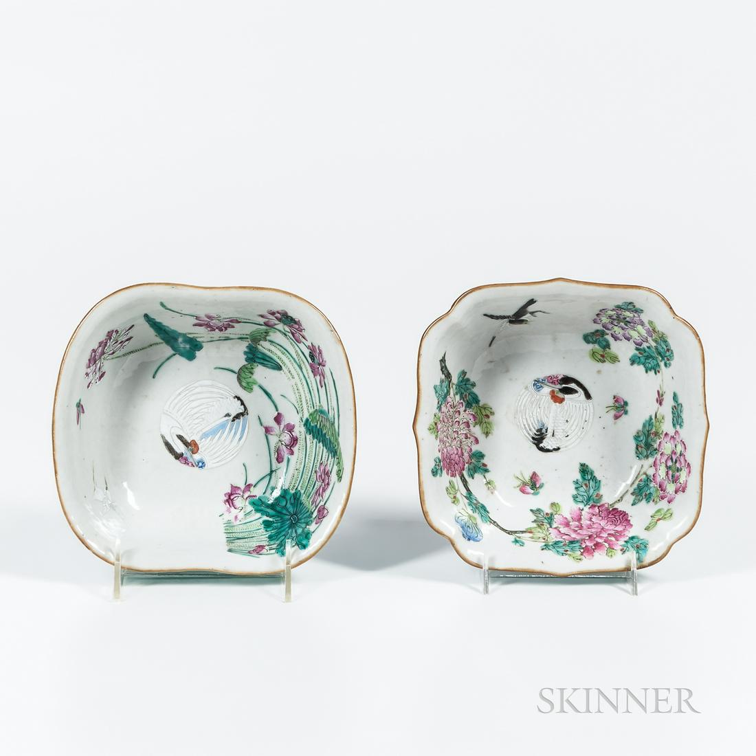 Two Chinese Porcelain Square Bowls, 19th century, polychrome enameled in the famille rose palette (1 of 2)