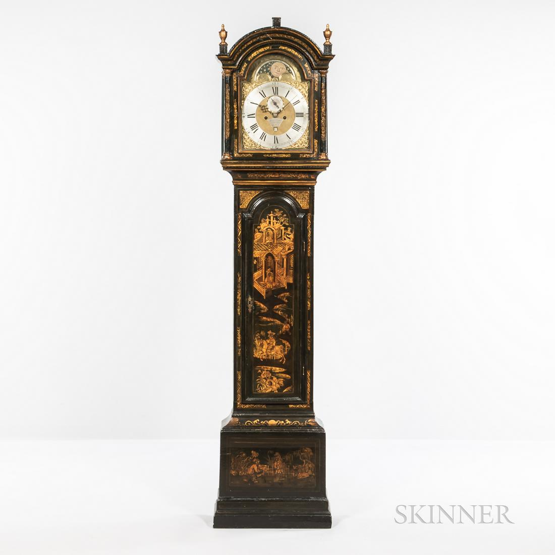 Gabriel Fowkes Black Lacquer and Gilt Japanned Longcase Clock, Lewisham, Kent, England, mid-18th (1 of 2)