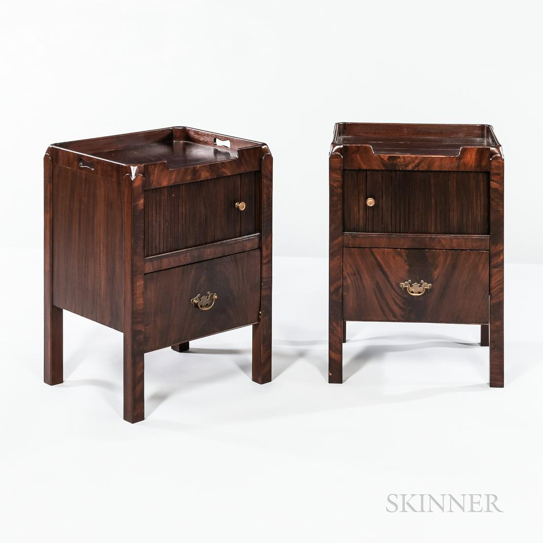 Pair of Georgian Mahogany Tambour Cabinets, England, with tray top over a cabinet and drawer, ht. (1 of 1)