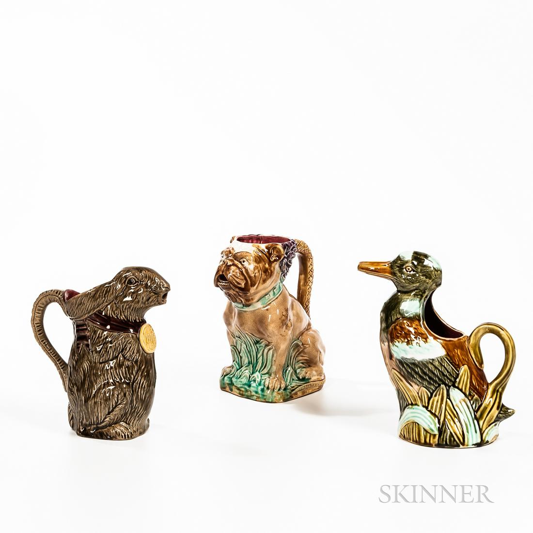 Three Majolica Character Jugs, France, late 19th/early 20th century, each polychrome enameled, (1 of 1)