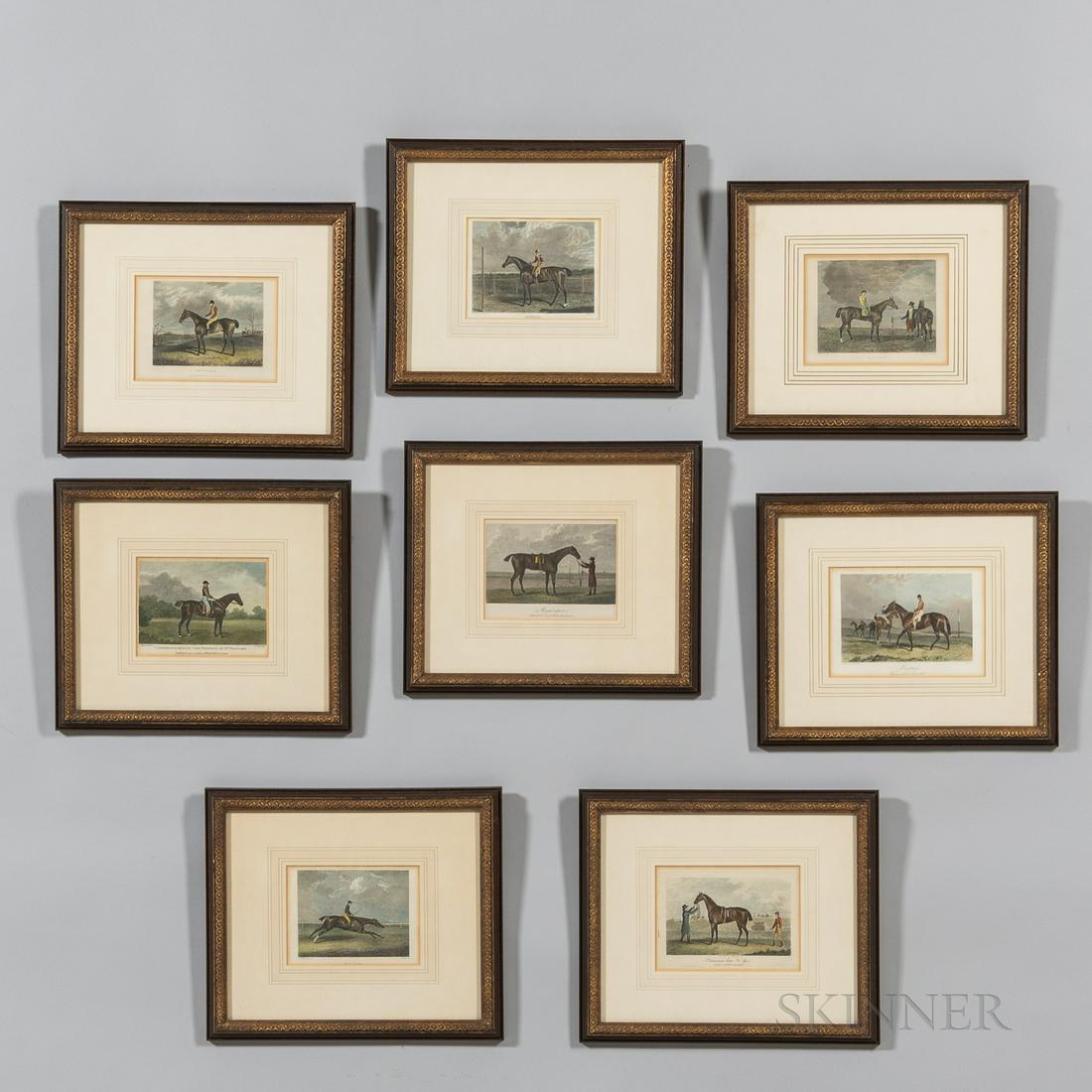 British School, 18th/19th Century, Eight Framed Prints of Thoroughbreds and Jockeys, Various artists (1 of 9)