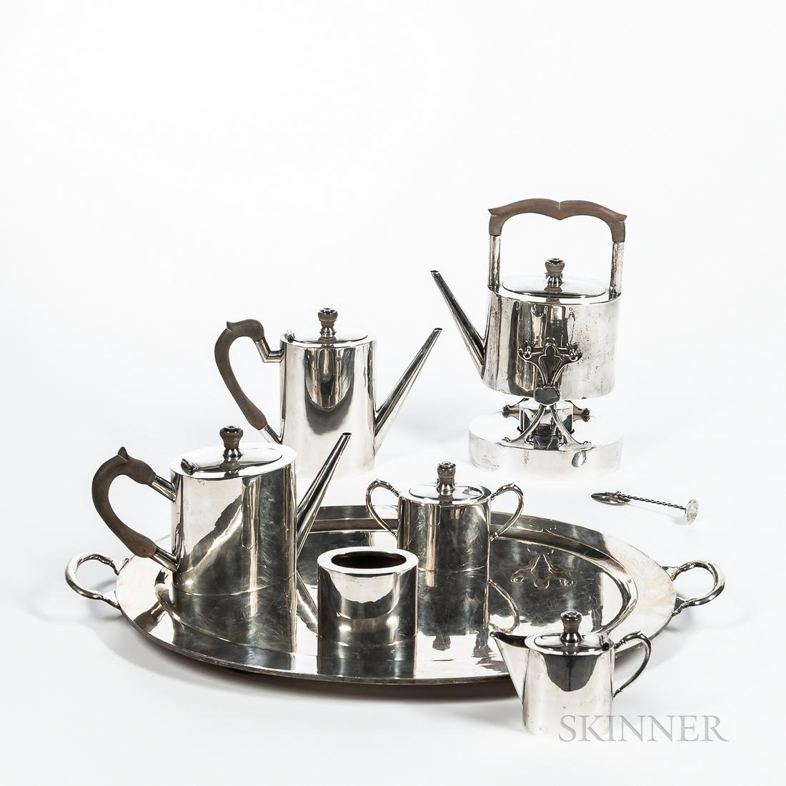 Mexican Sterling Silver Tea and Coffee Service with Tray, each with