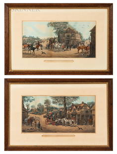 After Henry Alken (British, 1810-1894) Two Framed Prints from McQueens Coachings: The halt at The: After Henry Alken (British, 1810-1894) Two Framed Prints from McQueens Coachings: The halt at The Black Swan and Changing Horses at The Plough. Signed in the plates l.l., titled in the plates.