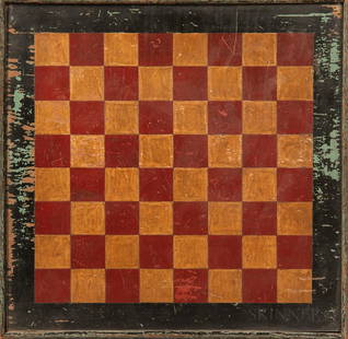 Painted Checkerboard, the orange and red board with a black-painted border, 15 x 15 in.: Painted Checkerboard, the orange and red board with a black-painted border, 15 x 15 in.