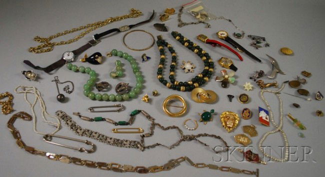 Group of Costume and Hardstone Jewelry, including: Group of Costume and Hardstone Jewelry, including beaded necklaces, a white gold and diamond wristwatch, signed pieces from Danecraft, Ciro, and Jomaz, and other items.