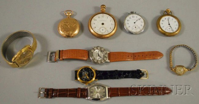 Group of Pocket and Fashion Watches, including fou: Group of Pocket and Fashion Watches, including four Waltham pocket watches (two missing bezel), wristwatch makers include Wallace Silversmiths, Waltham, and Dyrberg/Kern.
