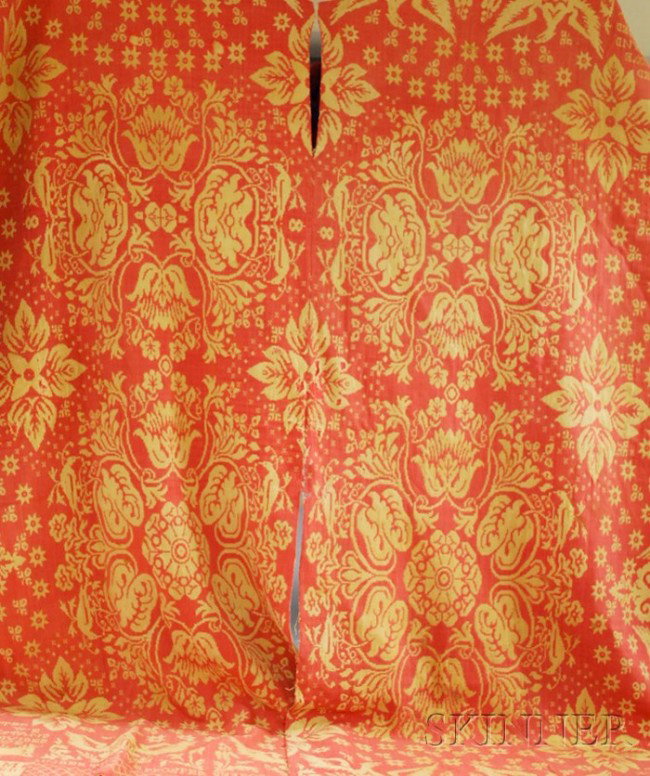 "1846, Washington, Under This We Prosper" Red and : "1846, Washington, Under This We Prosper" Red and White Woven Wool and Cotton Coverlet, the corner with woven label "J. Cunningham, Weaver, N. Hartford, Oneida Co., N. York," 86 x 76 in.