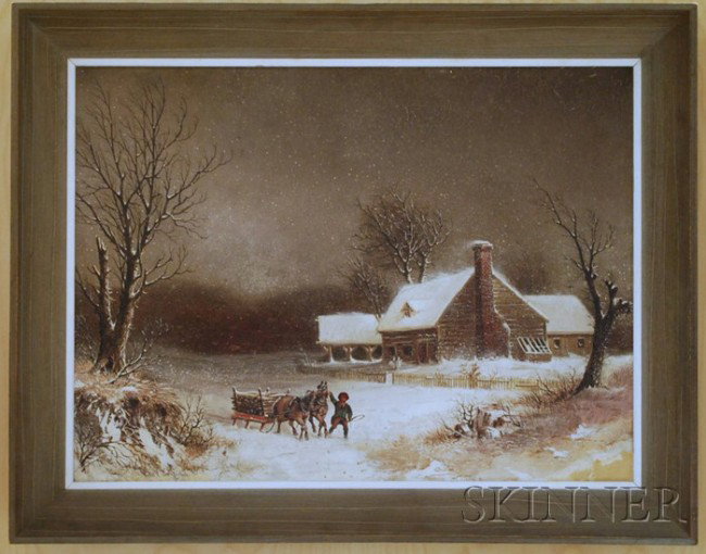 19th Century American School Oil on Canvas A Snow : 19th Century American School Oil on Canvas A Snow Storm, signed l.l. and inscribed on the reverse "W.Y. deY. Bonfield, painter, Phila. 1867," framed, canvas 18 x 24 in.