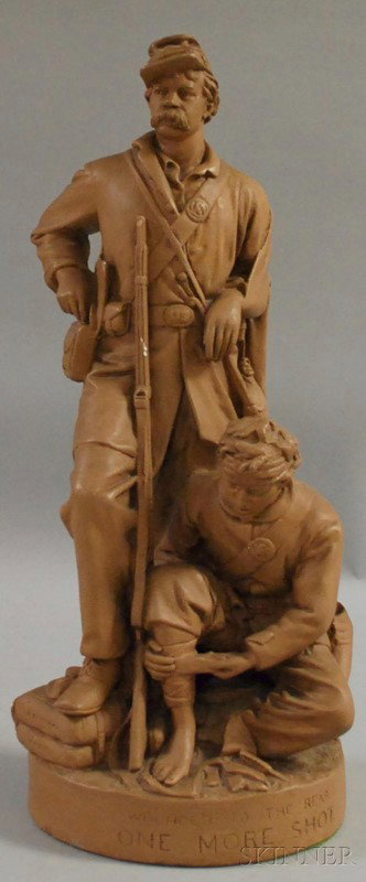 John Rogers Painted Plaster Figural Group Wounded: John Rogers Painted Plaster Figural Group Wounded to the Rear, One More Shot, ht. 24 in.