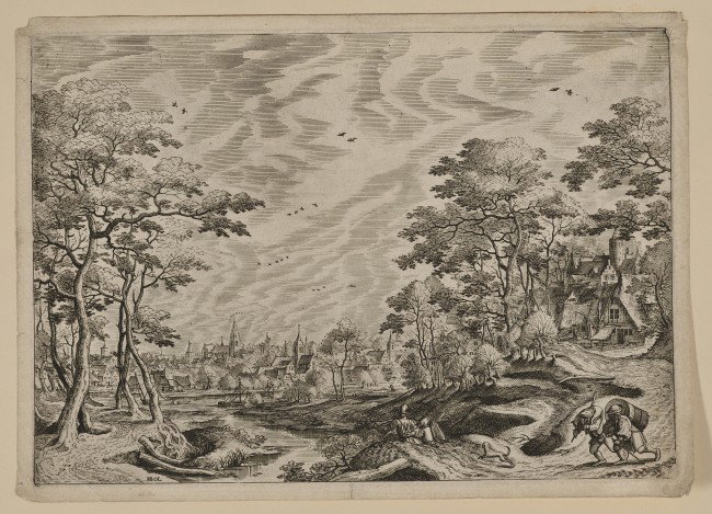 Lot of Three Unframed Landscape Etchings: Hans Bol: Lot of Three Unframed Landscape Etchings: Hans Bol (Dutch, 1534-1593), Riverside with View of Town, signed "HBOL" in the plate, plate size 8 7/8 x 12 5/8 in. (22.5 x 32.0 cm); Continental School, 18