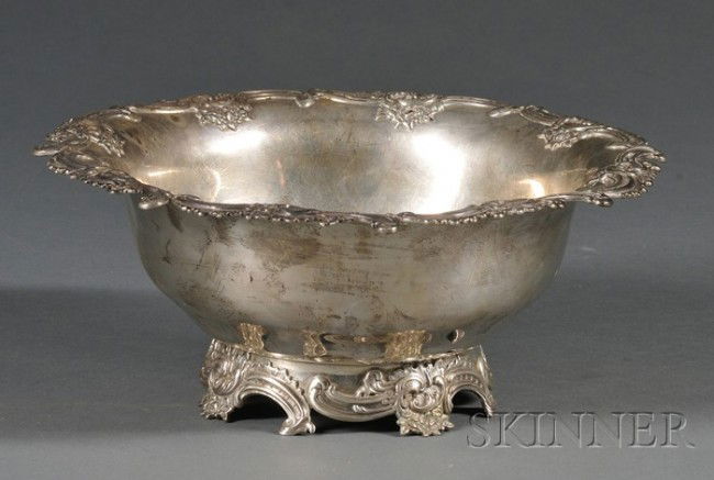 George W. Shiebler & Co. Sterling Bowl, late 19th/: George W. Shiebler & Co. Sterling Bowl, late 19th/early 20th century, retailed by Shreve, Crump & Low, the everted rim with S-scrolls and flowerheads, similarly decorated low foot, ht. 3 3/4, dia. 9 1