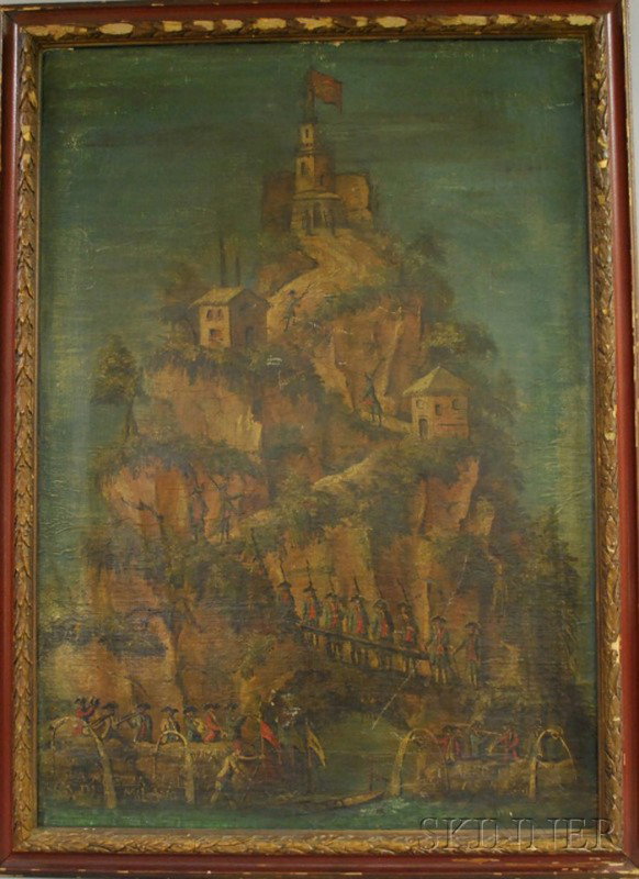 Italian School, 19th Century, in the Manner of Giov: Italian School, 19th Century, in the Manner of Giovanni Paolo Pannini (Italian, 1691 -1765. Military Procession to a Mountaintop Fortification. Inscribed indistinctly "...Milano...anno 1784..." along 