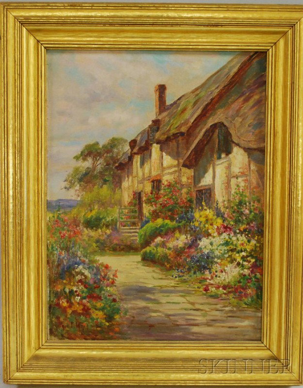 Arthur E. Ward (American, 1863-1928) Ann Hathaway': Arthur E. Ward (American, 1863-1928) Ann Hathaway's Cottage. Signed "Arthur E. Ward" l.l., titled and signed on the reverse. Oil on canvas, 16 x 12 in., framed. Condition: Good.