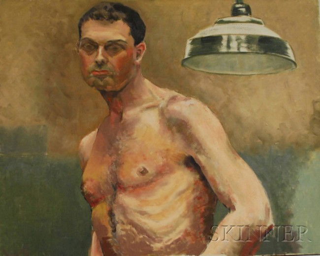 Robert Brackman (American, 1898-1980) Por: Robert Brackman (American, 1898-1980) Portrait of Sculptor, Franz Denghausen, b.1911. Inscribed "Brackman/A.M./Denghausen" on the reverse. Oil on canvas, 24 x 30 in., unframed. Condition: Puncture