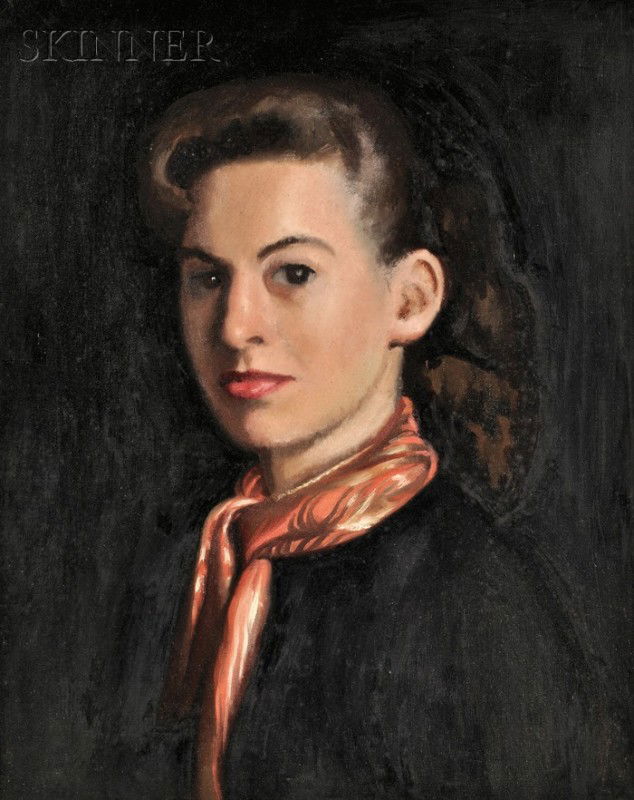 William McGregor Paxton (American, 1869-1941) Lot: William McGregor Paxton (American, 1869-1941) Lot of Two Portraits: Young Woman in Profile and Young Woman with Scarf. Profile signed "PAXTON" l.l., Scarf