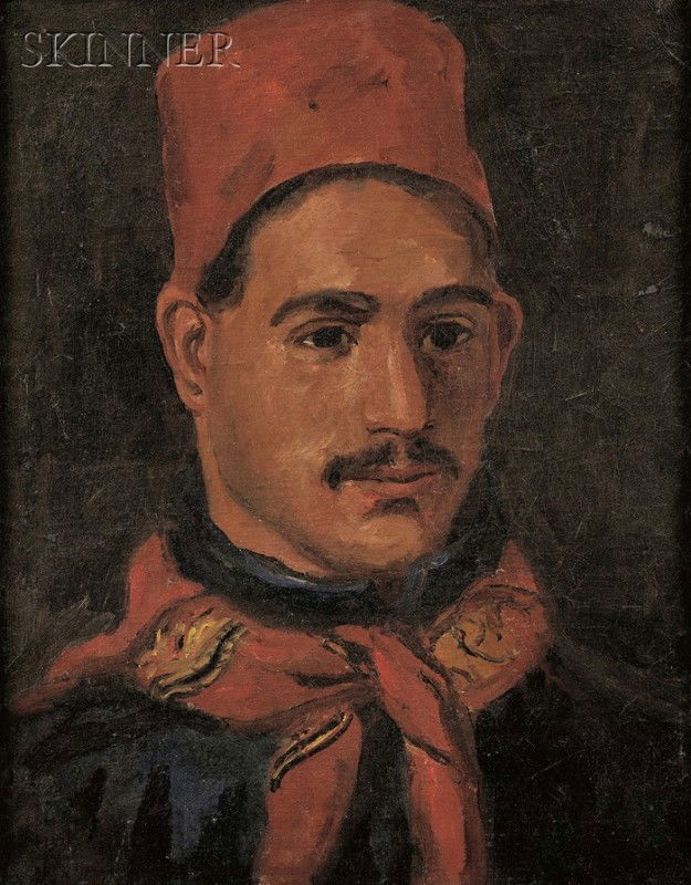 Attributed to William Morris Hunt (American, 1824: Attributed to William Morris Hunt (American, 1824-1879) Portrait of a Man Wearing a Red Fez. Unsigned, identified in papers accompanying the lot. Oil on canvas, 18 1/8 x 14 in. (46.0 x 35.5 cm), frame