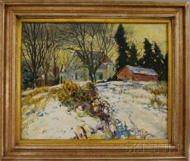 George Davidson (American, 1889-1965) The Fields i: George Davidson (American, 1889-1965) The Fields in Winter. Signed or inscribed "GEORGE DAVIDSON ANA" on the stretcher. Oil on canvas, 24 x 30 in., framed. Condition: Craquelure.