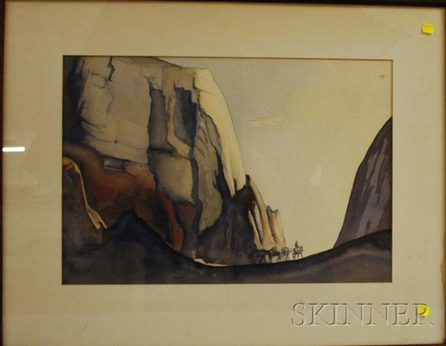 Elizabeth Hoen (American, 1868-1955) Valley Pass w: Elizabeth Hoen (American, 1868-1955) Valley Pass with Figures. Signed "Elizabeth Hoen" l.l. Watercolor on paper, sight size 14 3/4 x 21 1/2 in., framed. Condition: Not examined out of frame, foxing,