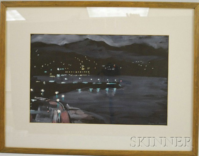 Agnes Anne Abbot (American, 1897-1992) Portofino : Agnes Anne Abbot (American, 1897-1992) Portofino at Night. Signed "Agnes A. Abbot" l.r. Watercolor on paper/board, sight size 12 x 18 3/4 in., framed. Condition: Subtle rippling, not examined out
