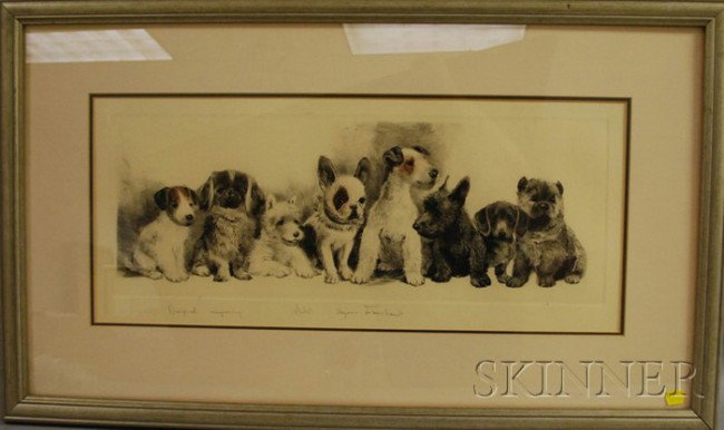 Kurt Meyer-Eberhardt (German, 1895-1977) Eight Ro: Kurt Meyer-Eberhardt (German, 1895-1977) Eight Rouges/Eight Young Dogs. Inscribed "...Meyer-Eberhardt" l.c., inscribed "Original engraving" l.l., and inscribed on the reverse. Colored etching, sigh
