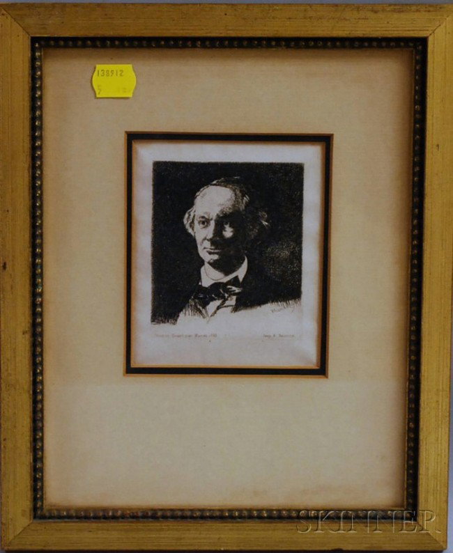 Edouard Manet (French, 1832-1883) Charles Baudelai: Edouard Manet (French, 1832-1883) Charles Baudelaire de Face/a posthumous printing. Signed "Manet" within the matrix l.r., inscribed "Peint et Grav? par Manet 1865" within the matrix l.l. and "I