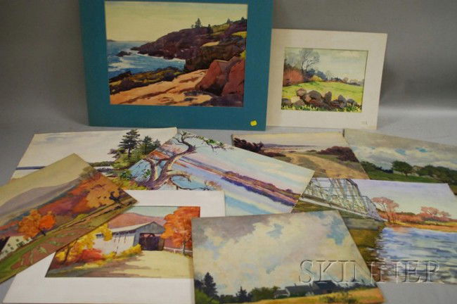 Charles Henry Richert (American, 1880-1974) Lot o: Charles Henry Richert (American, 1880-1974) Lot of Ten Unframed Paintings, including seven watercolors and three oils. Watercolors signed "?C?H?RICHERT?" l.l. or l.r., oils all unsigned. Watercolor on