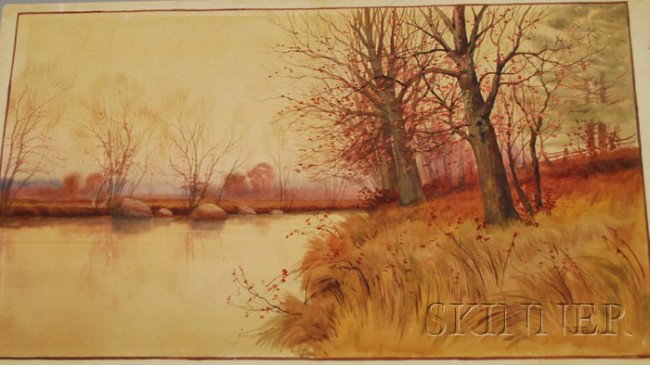 John Jesse Francis (American, 1889-1939) Late Aut: John Jesse Francis (American, 1889-1939) Late Autumn Stream. Signed "J.J. Francis" l.r. Watercolor on paperboard, image size 8 x 14 in., unframed. Condition: Toned, tear to u.r. quadrant.