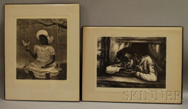 Lot of Two Unframed Lithographs Portraying African: Lot of Two Unframed Lithographs Portraying African American Children: Doris Emrick Lee (American, 1905-1983) , The Dove and Marion Greenwood (American, 1909-1970), The Window.
