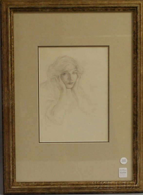 Sigismund Ivanowski (American, 1875-1944) Portrait: Sigismund Ivanowski (American, 1875-1944) Portrait of a Woman. Unsigned, certified by David Scott Perry on a label on the reverse. Graphite on paper, sight size 10 x 7 1/4 in., framed. Condition: No